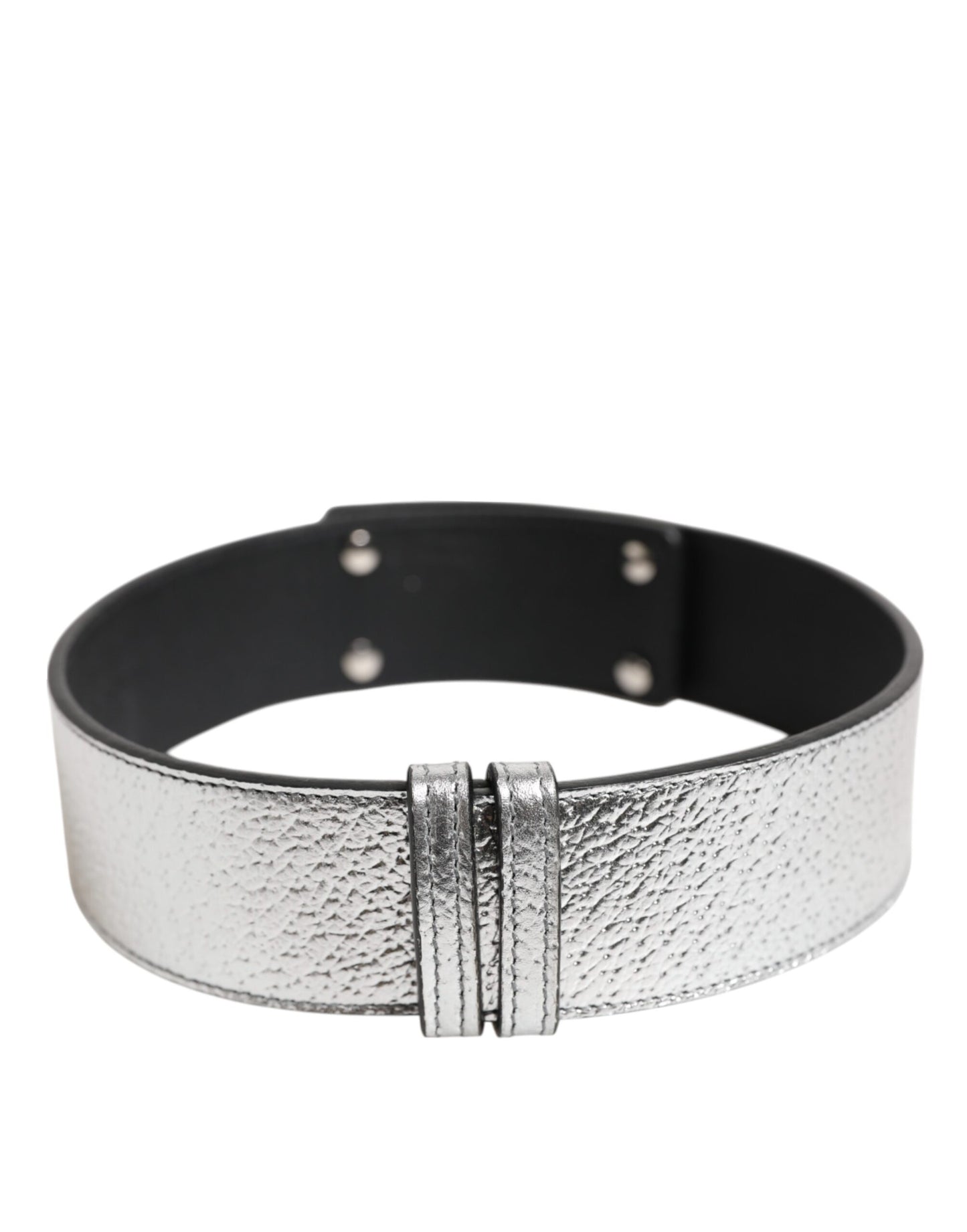 Dolce & Gabbana Zilveren Gestructureerde Leren Gouden Metalen Halsband