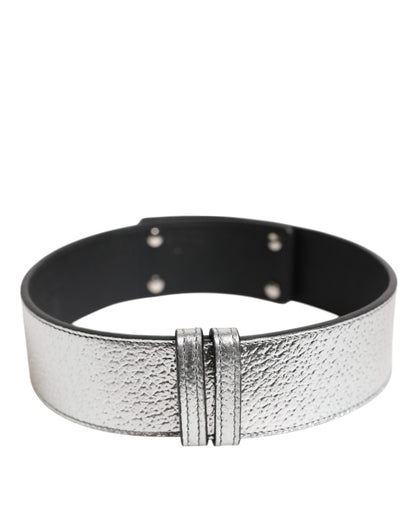 Dolce & Gabbana Zilveren Gestructureerde Leren Gouden Metalen Halsband
