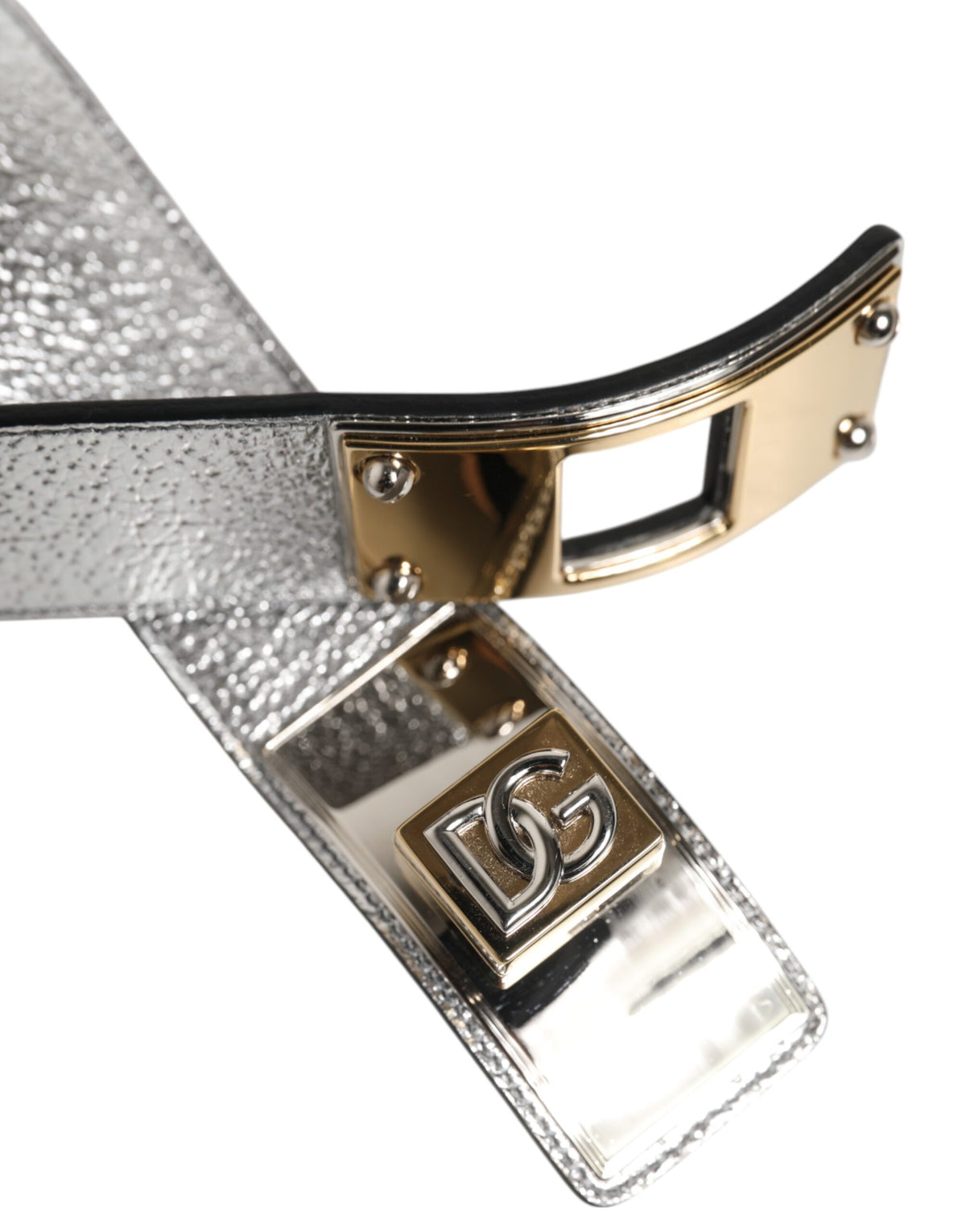 Collier Dolce & Gabbana en cuir texturé argenté et métal doré