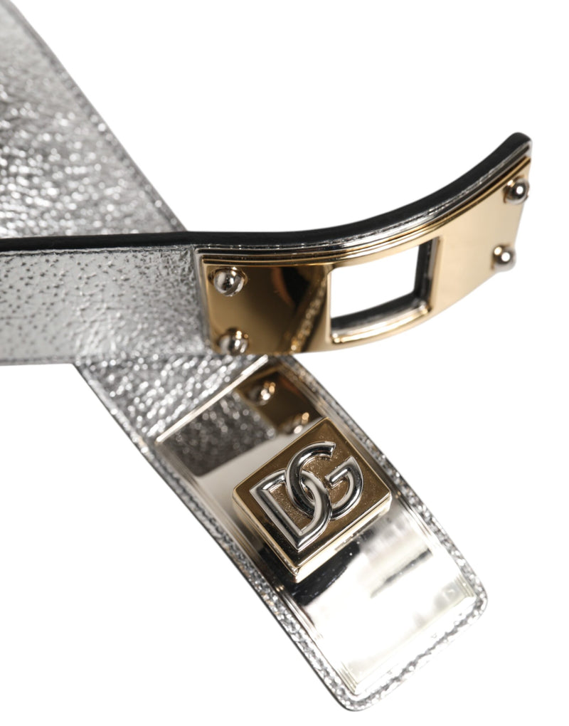 Collier Dolce & Gabbana en cuir texturé argenté et métal doré