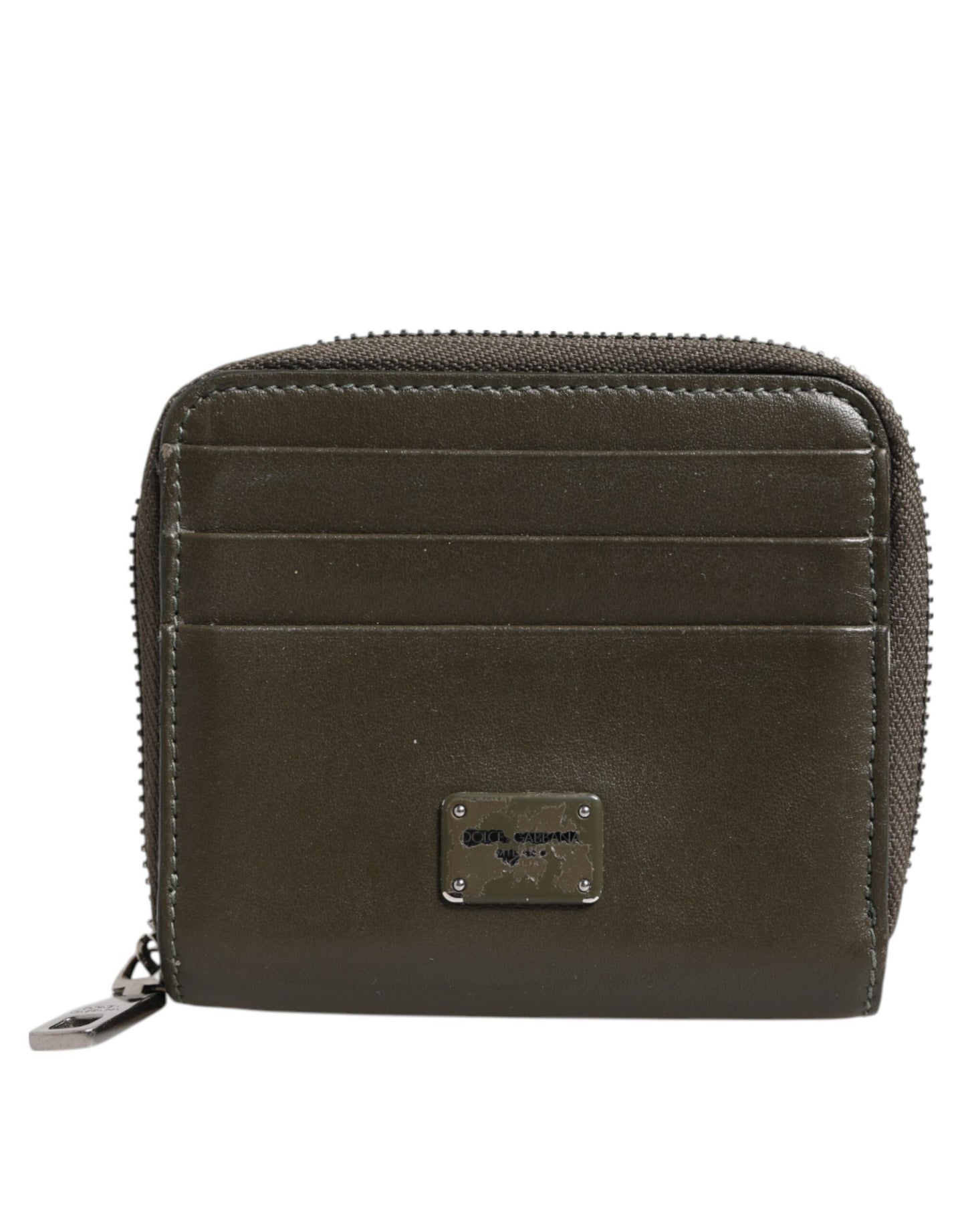 Porte-cartes et porte-monnaie en cuir marron Dolce & Gabbana avec plaque logo