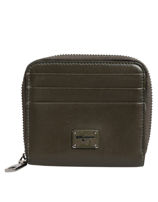 Porte-cartes et porte-monnaie en cuir marron Dolce & Gabbana avec plaque logo