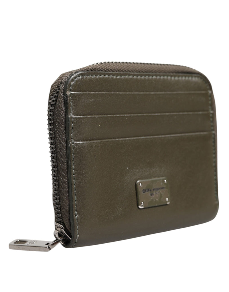 Porte-cartes et porte-monnaie en cuir marron Dolce &amp; Gabbana avec plaque logo