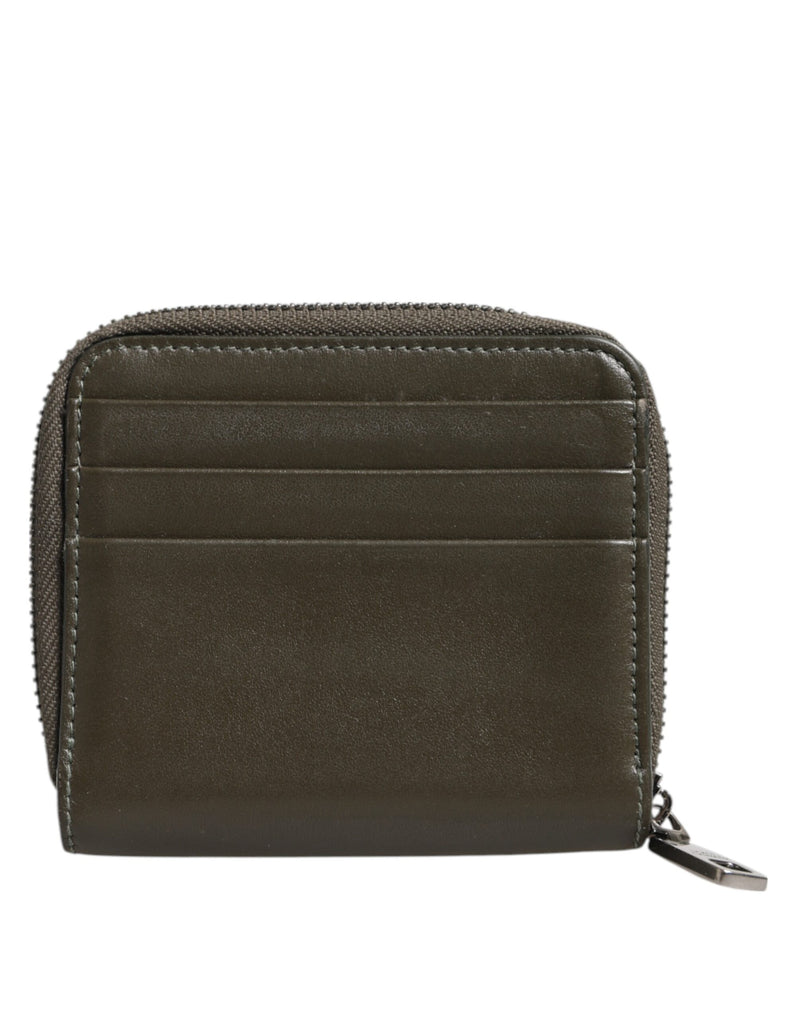 Porte-cartes et porte-monnaie en cuir marron Dolce &amp; Gabbana avec plaque logo