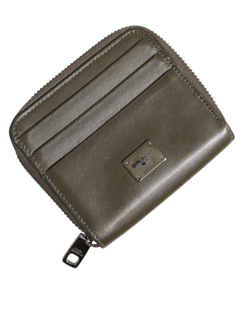 Porte-cartes et porte-monnaie en cuir marron Dolce &amp; Gabbana avec plaque logo