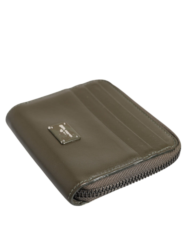Porte-cartes et porte-monnaie en cuir marron Dolce &amp; Gabbana avec plaque logo