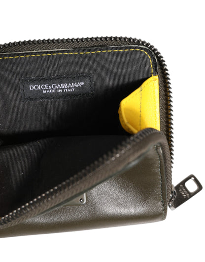 Porte-cartes et porte-monnaie en cuir marron Dolce & Gabbana avec plaque logo