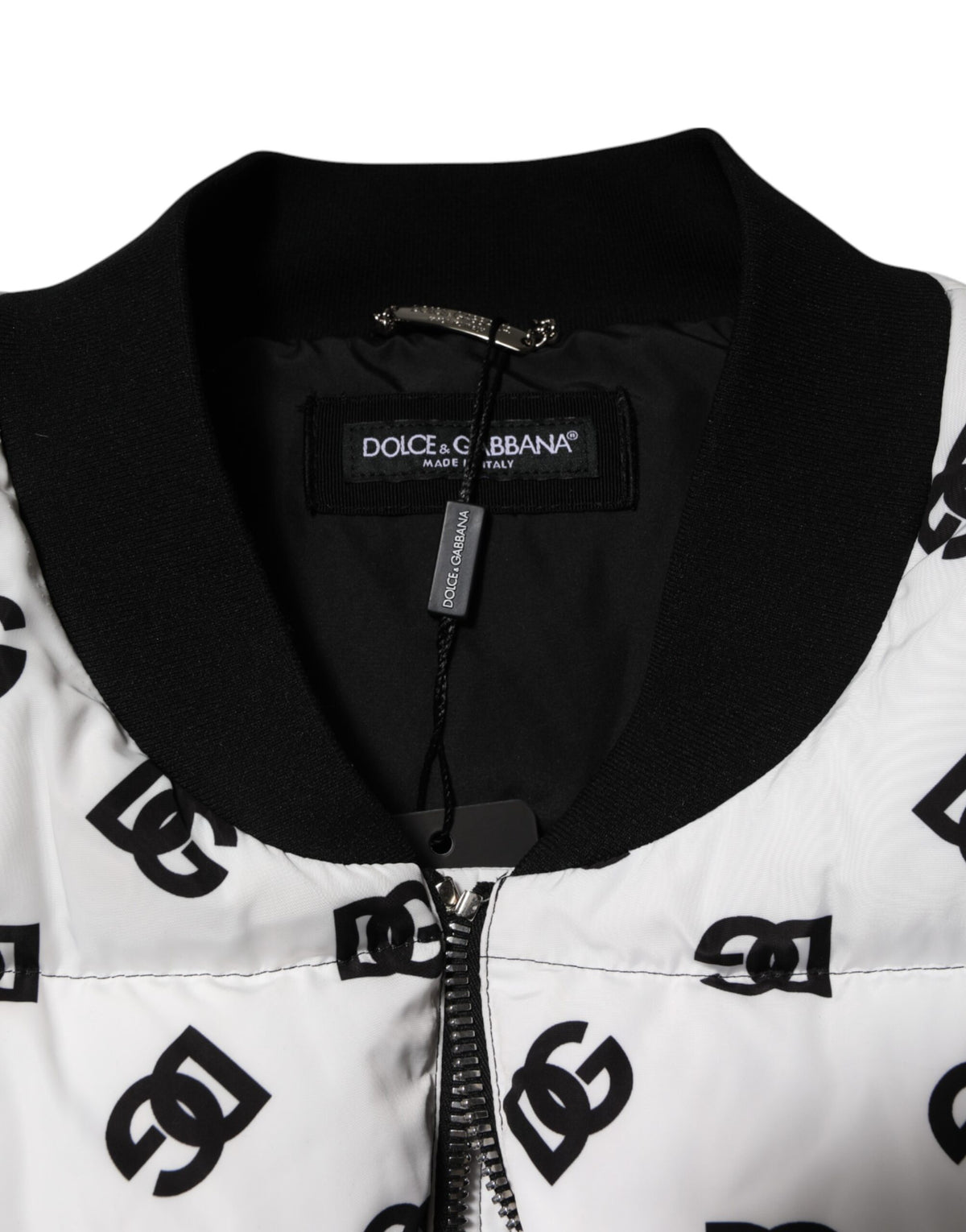 Veste matelassée à fermeture éclair intégrale blanche avec monogramme DG de Dolce & Gabbana