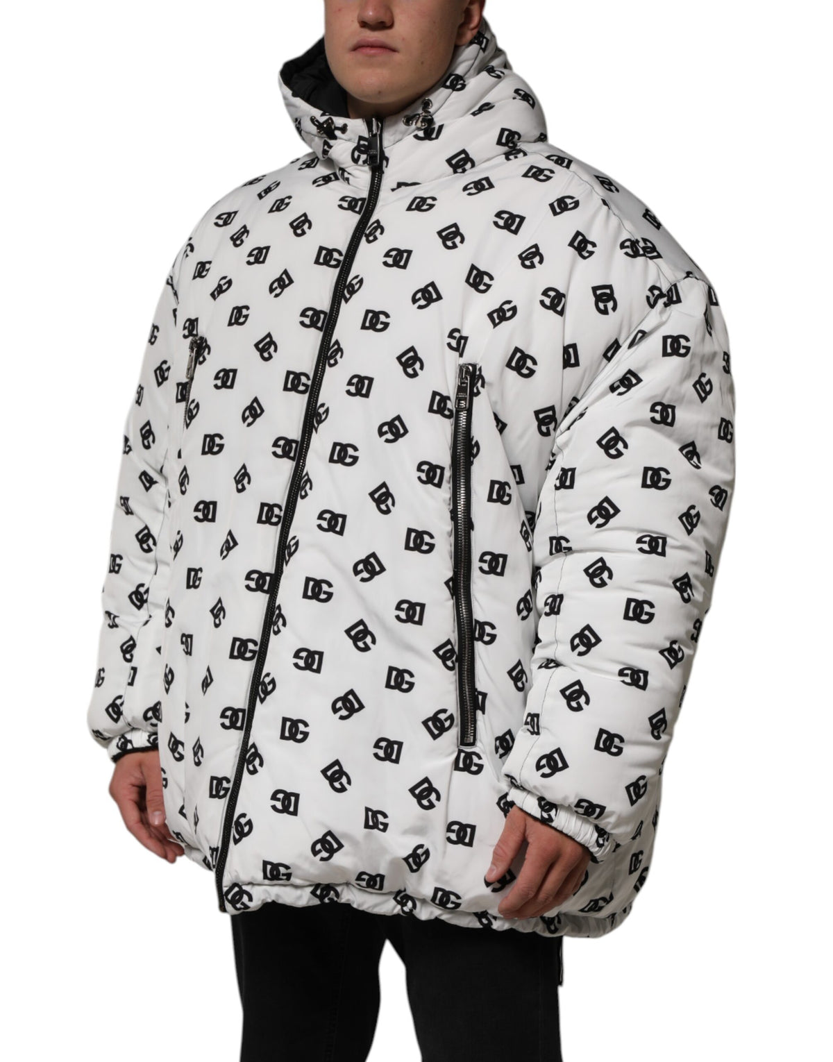 Veste d'hiver blanche à capuche avec monogramme DG de Dolce & Gabbana
