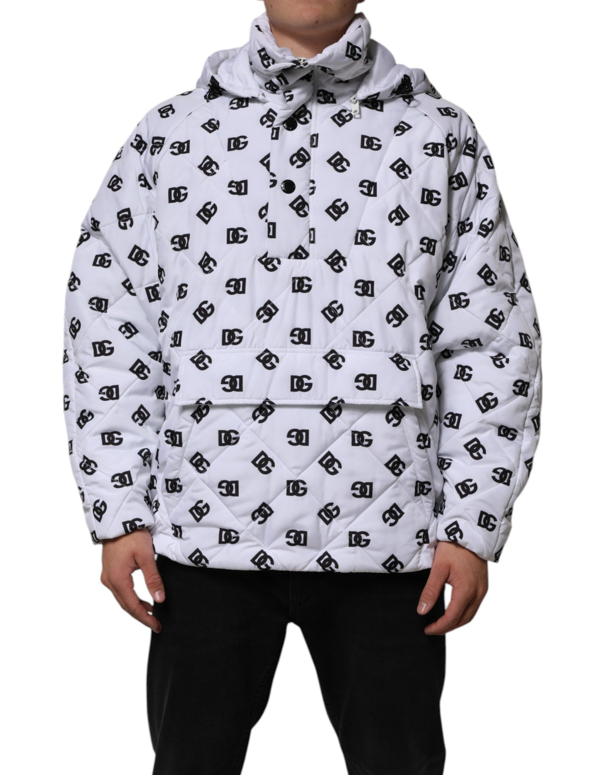 Veste matelassée à capuche blanche avec monogramme DG de Dolce & Gabbana