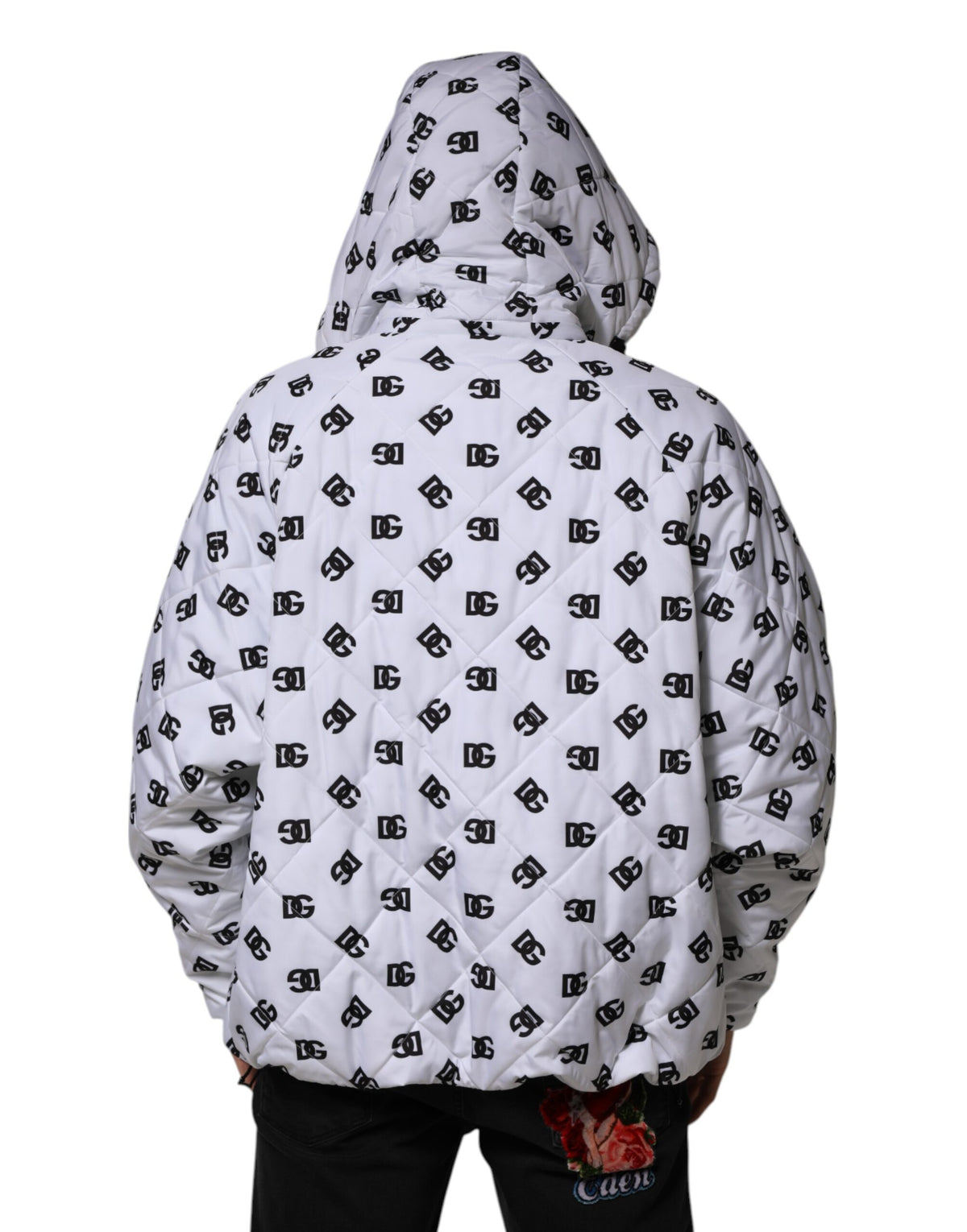 Veste matelassée à capuche blanche avec monogramme DG de Dolce & Gabbana
