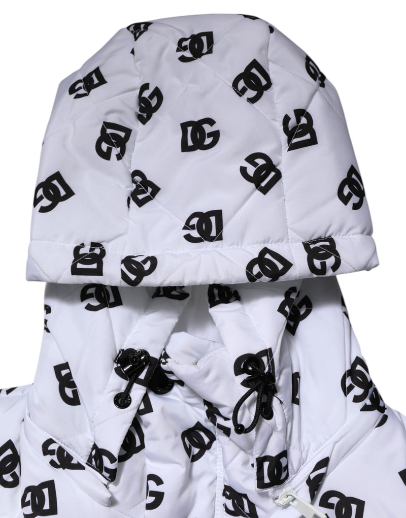 Dolce & Gabbana White DG Monogram Hooded Quilted Jacket