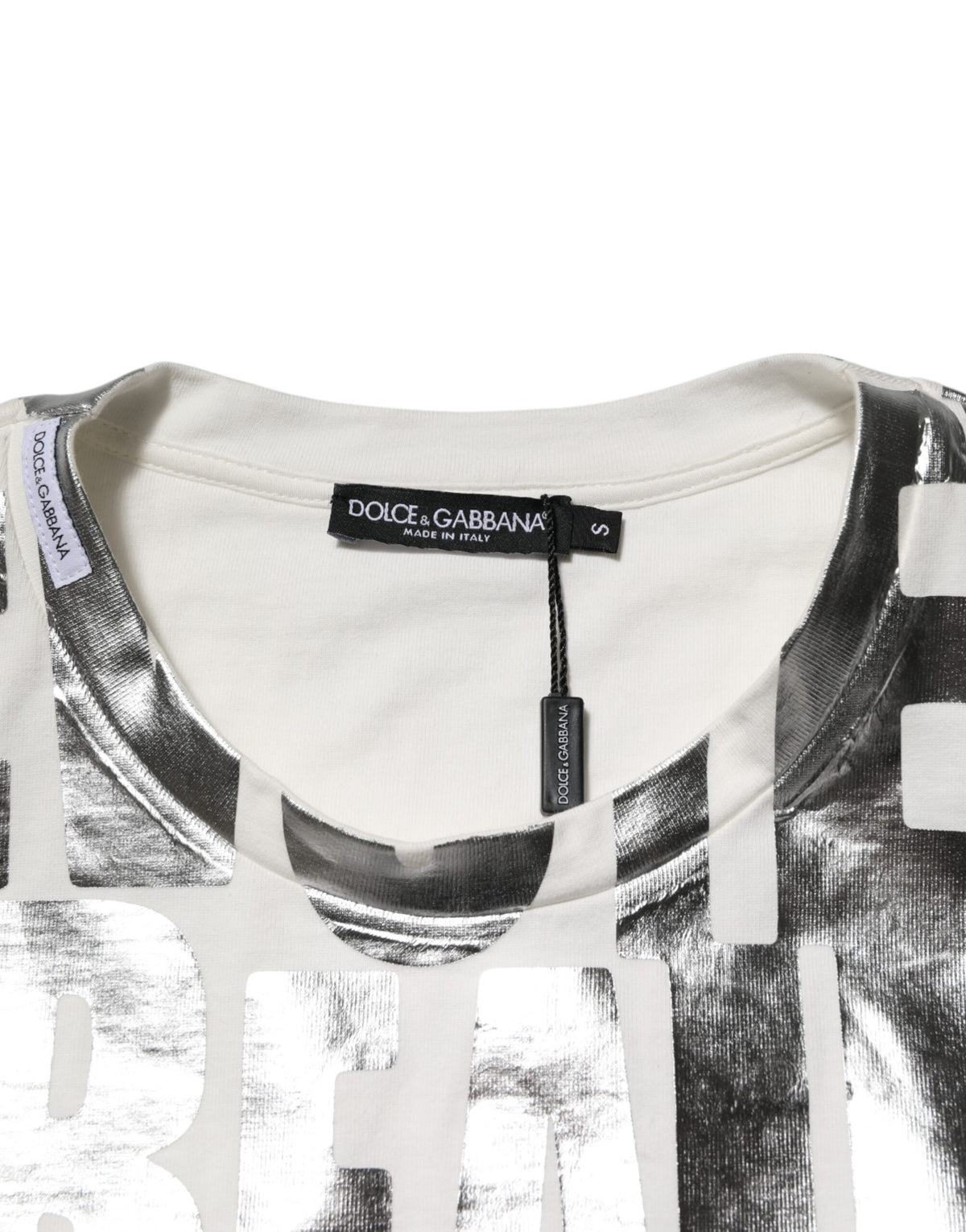 T-shirt en coton à col rond blanc avec imprimé métallisé de Dolce &amp; Gabbana