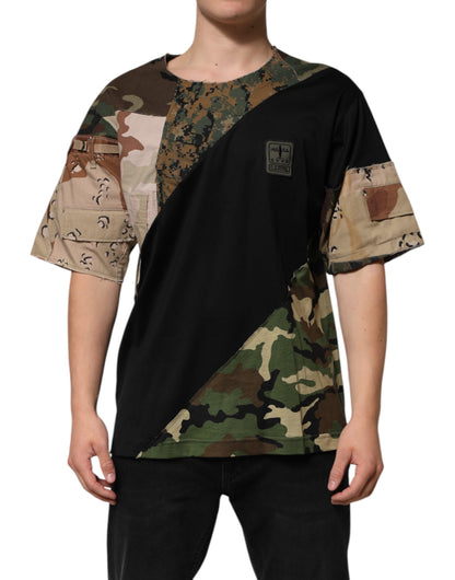 T-shirt à col rond en coton multicolore et patchwork de Dolce &amp; Gabbana