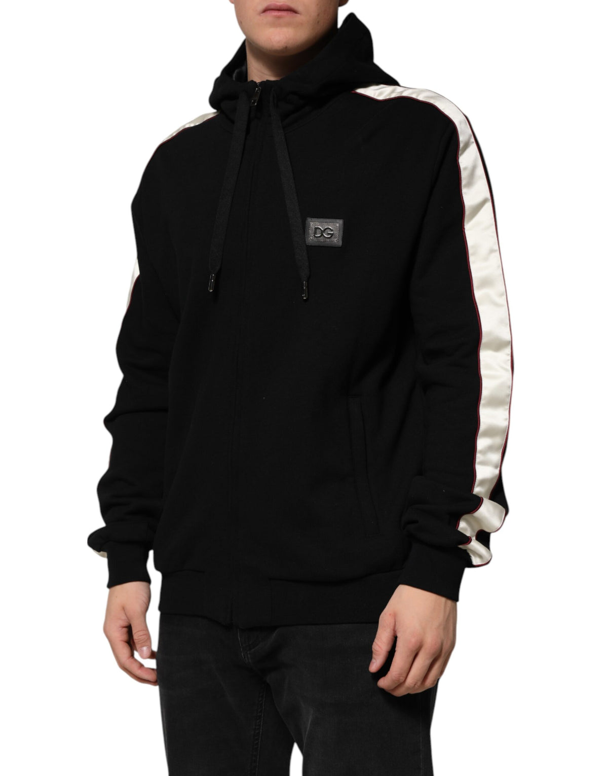 Cardigan en coton noir avec plaque de marque Dolce &amp; Gabbana