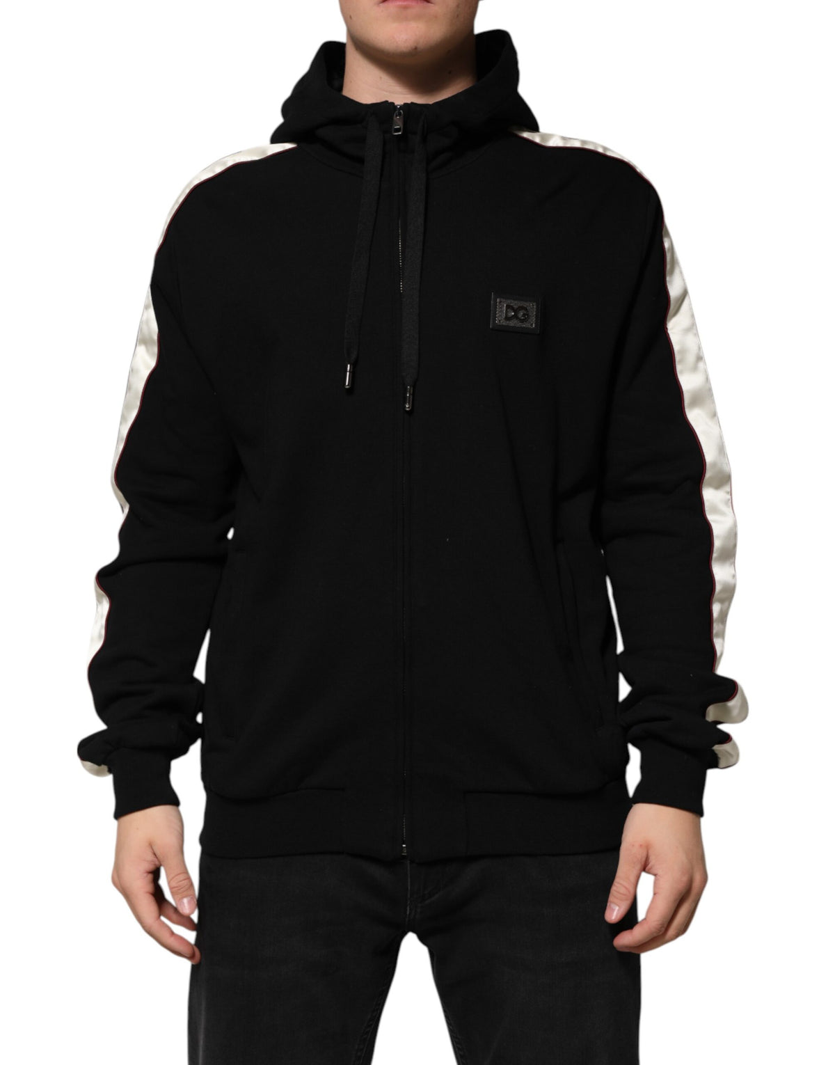 Cardigan en coton noir avec plaque de marque Dolce &amp; Gabbana