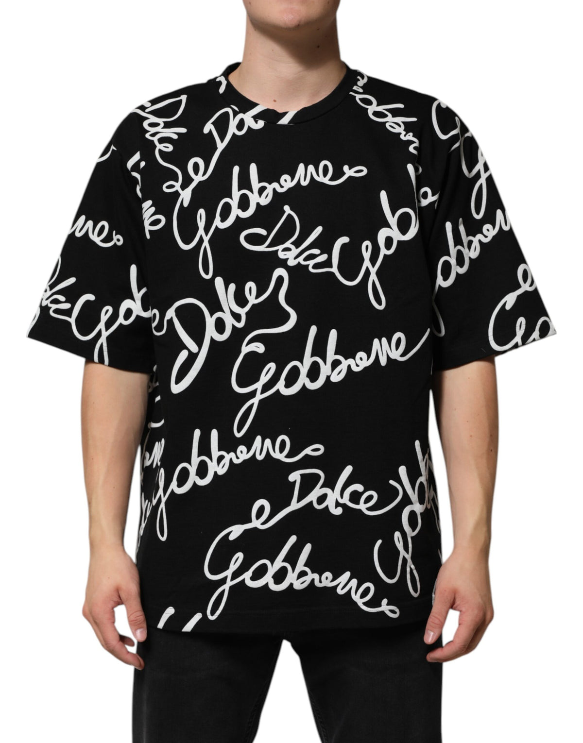 T-shirt en coton à col rond noir avec imprimé du logo Dolce &amp; Gabbana