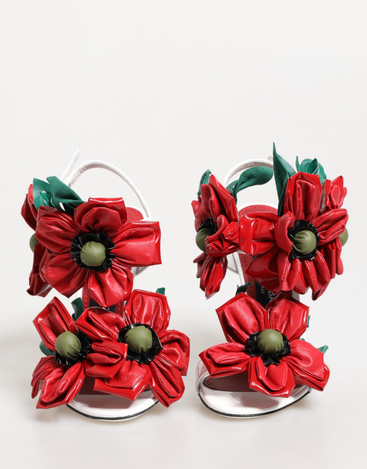 Sandales Dolce & Gabbana Blanches avec Détails Floraux Rouges