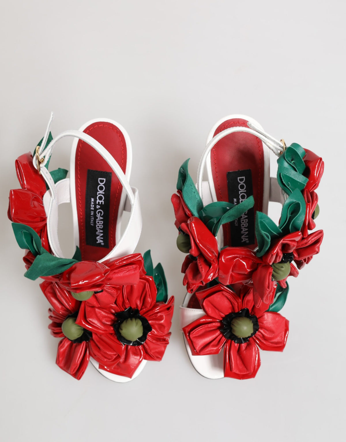 Sandales Dolce & Gabbana Blanches avec Détails Floraux Rouges