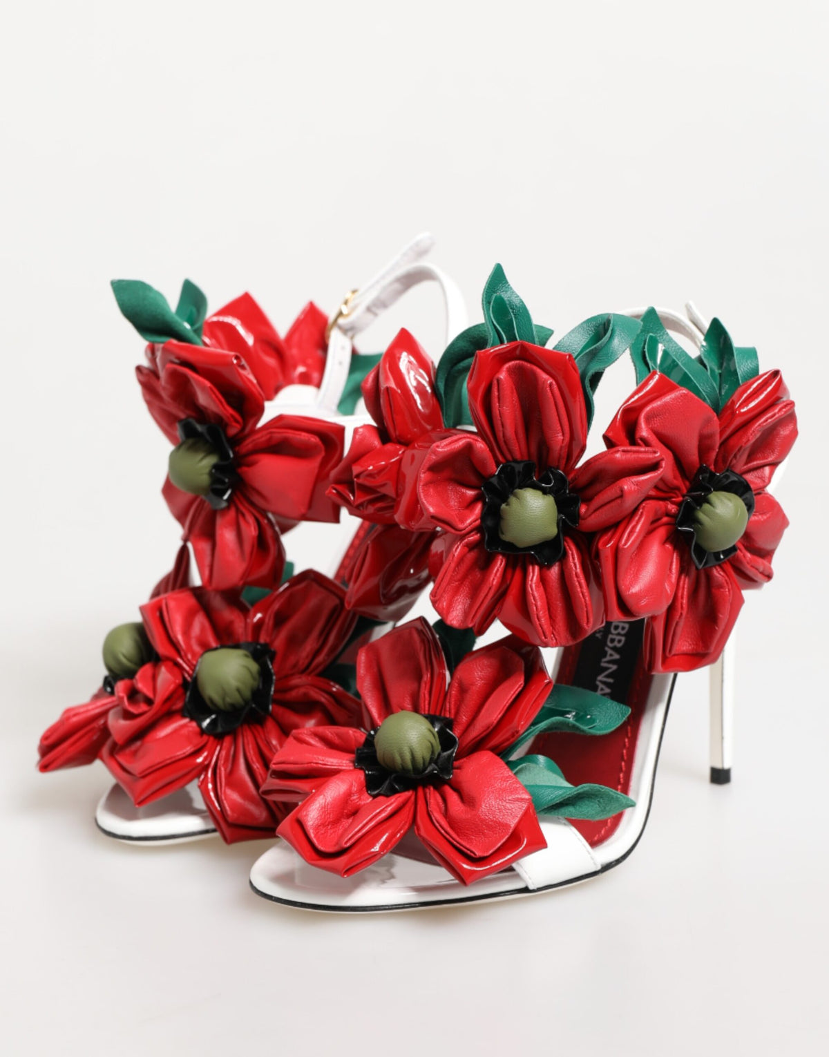 Sandales Dolce & Gabbana Blanches avec Détails Floraux Rouges