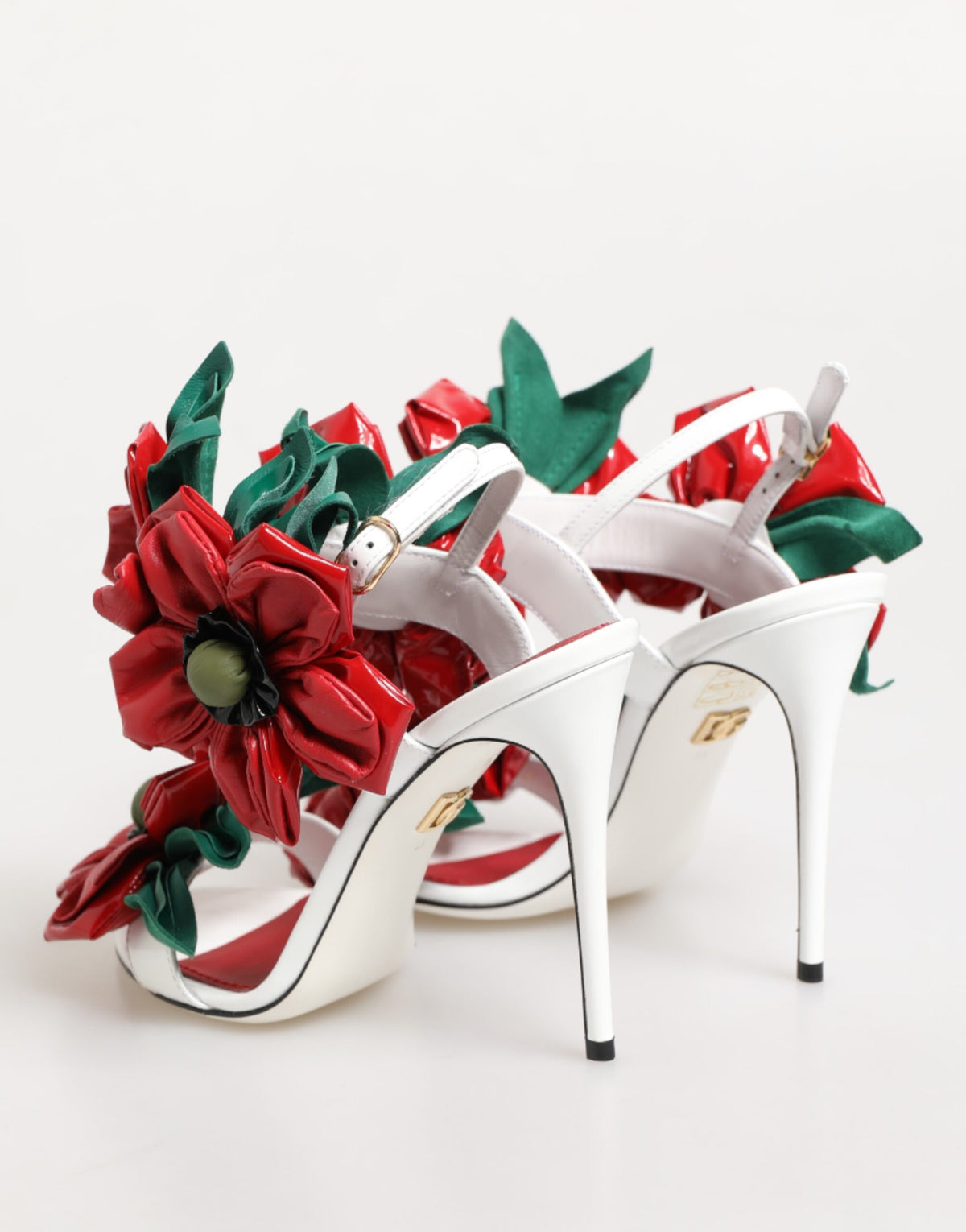 Sandales Dolce & Gabbana Blanches avec Détails Floraux Rouges