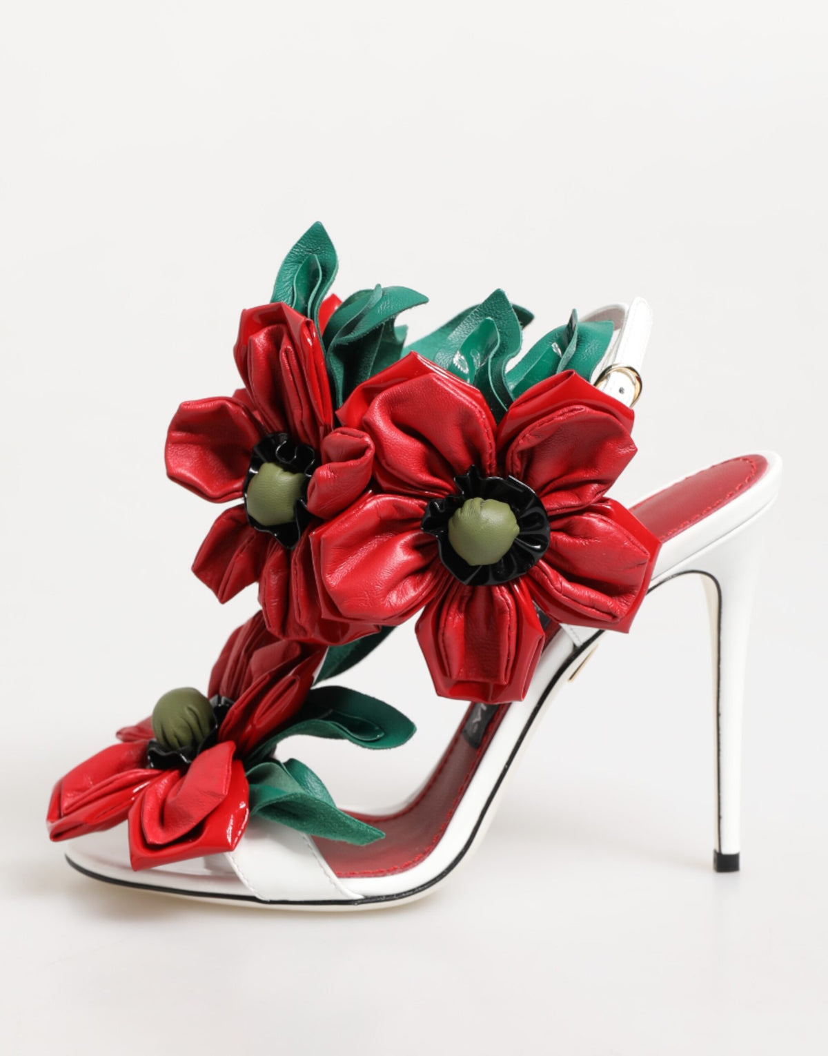 Sandales Dolce & Gabbana Blanches avec Détails Floraux Rouges