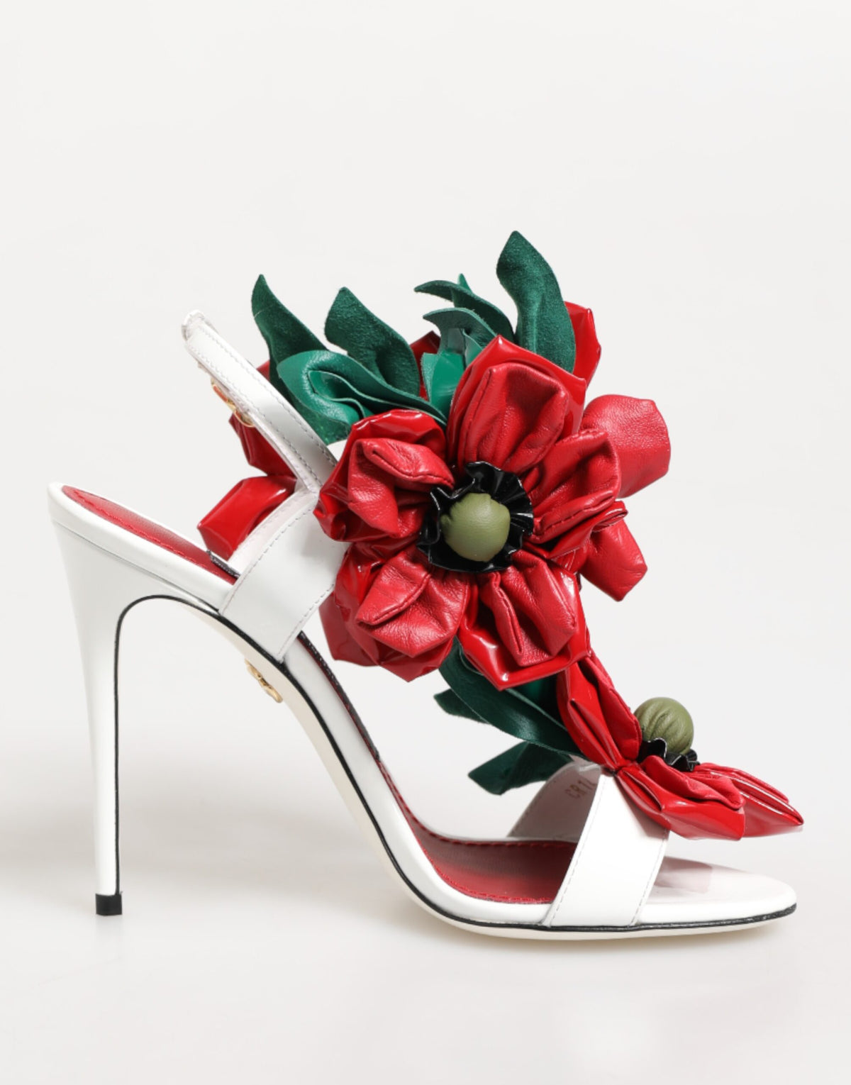 Sandales Dolce & Gabbana Blanches avec Détails Floraux Rouges
