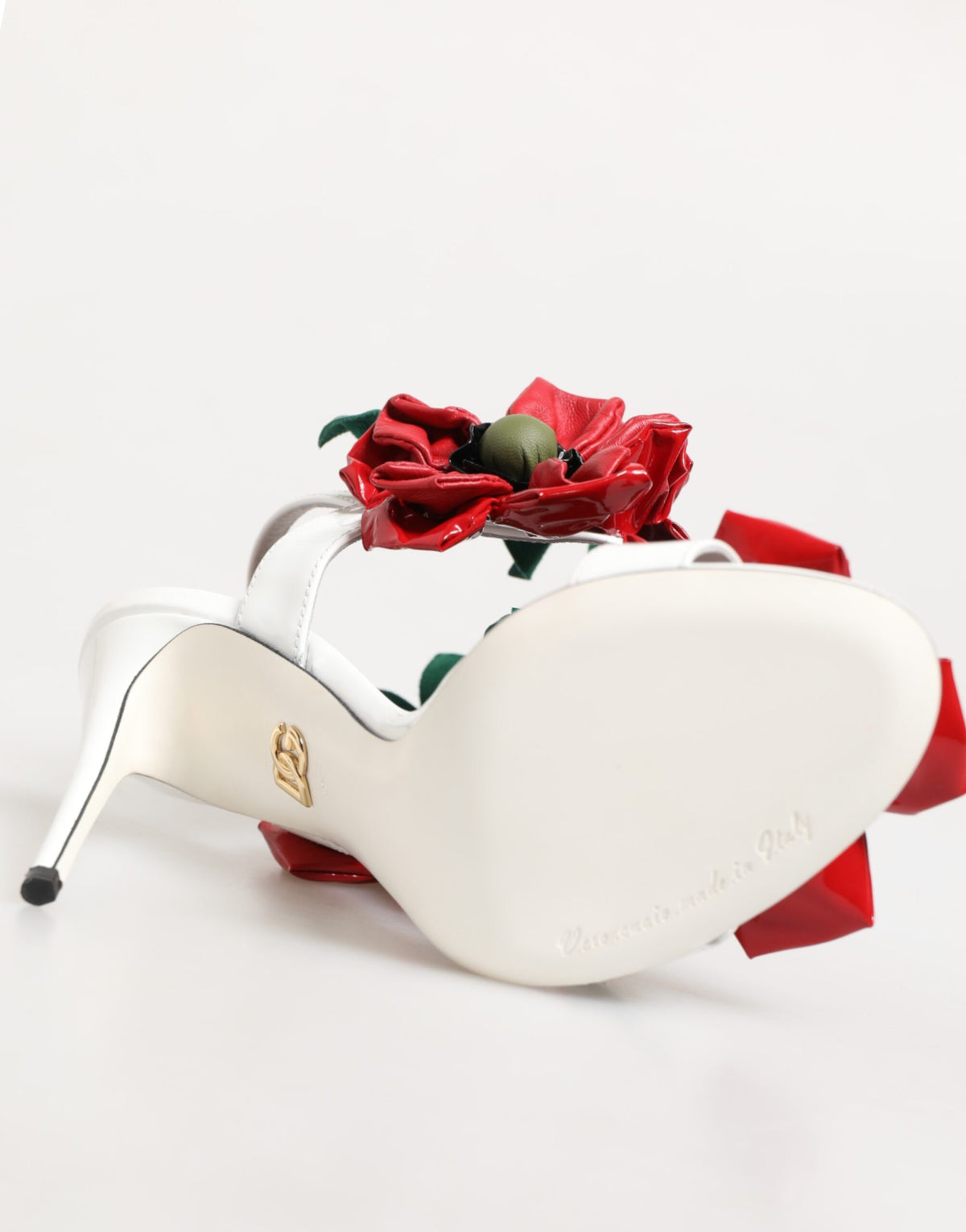 Sandales Dolce & Gabbana Blanches avec Détails Floraux Rouges