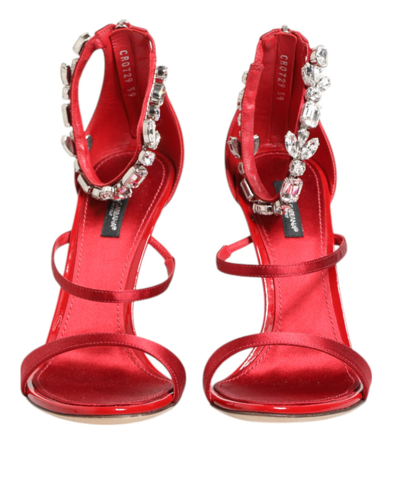 Dolce & Gabbana Red Satin Crystals Keira Sandals Heels