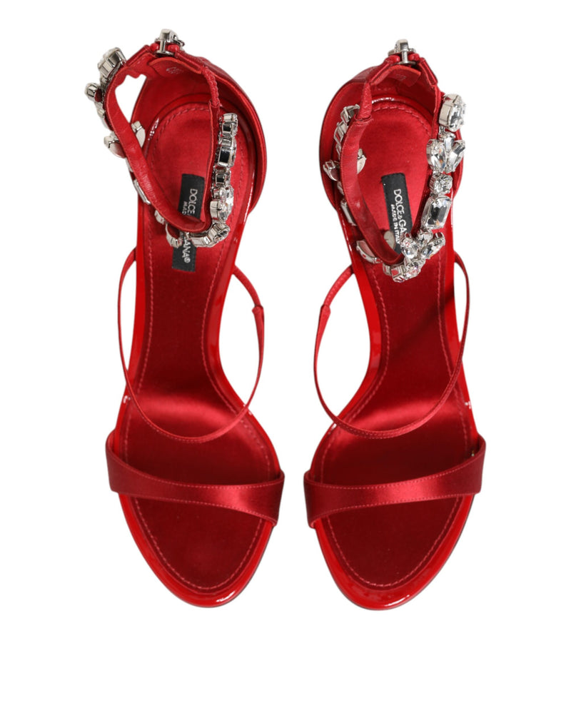 Dolce & Gabbana Red Satin Crystals Keira Sandals Heels