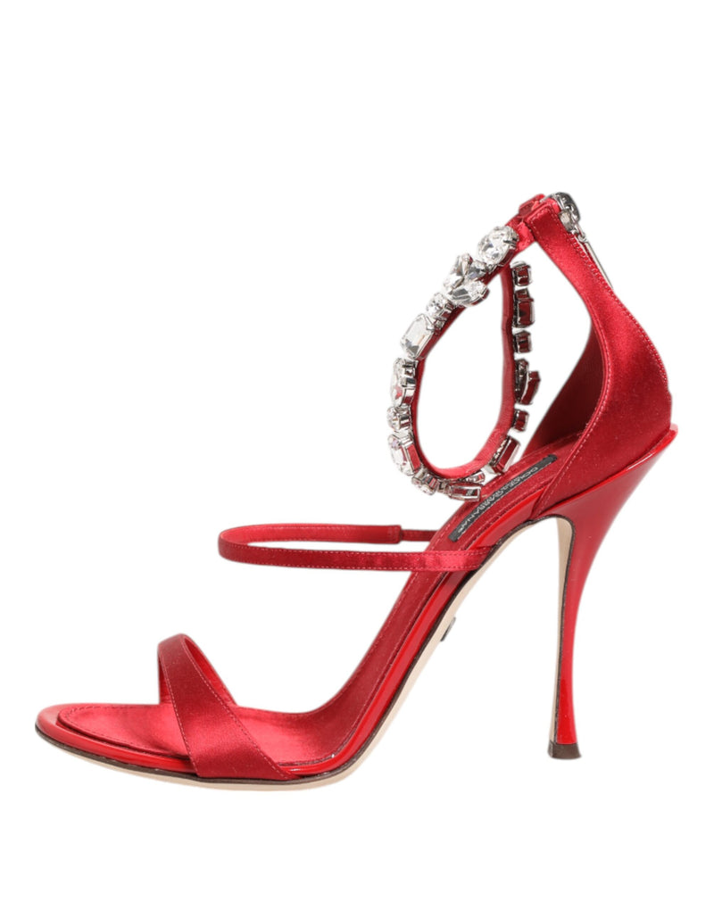 Dolce & Gabbana Red Satin Crystals Keira Sandals Heels