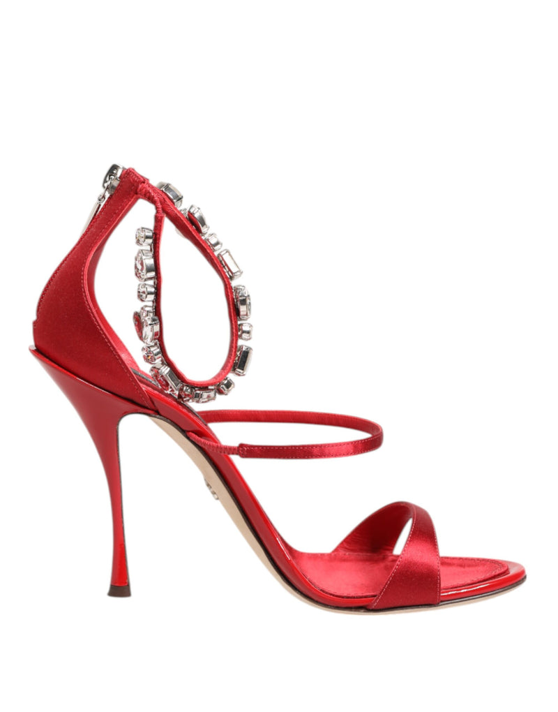 Dolce & Gabbana Red Satin Crystals Keira Sandals Heels