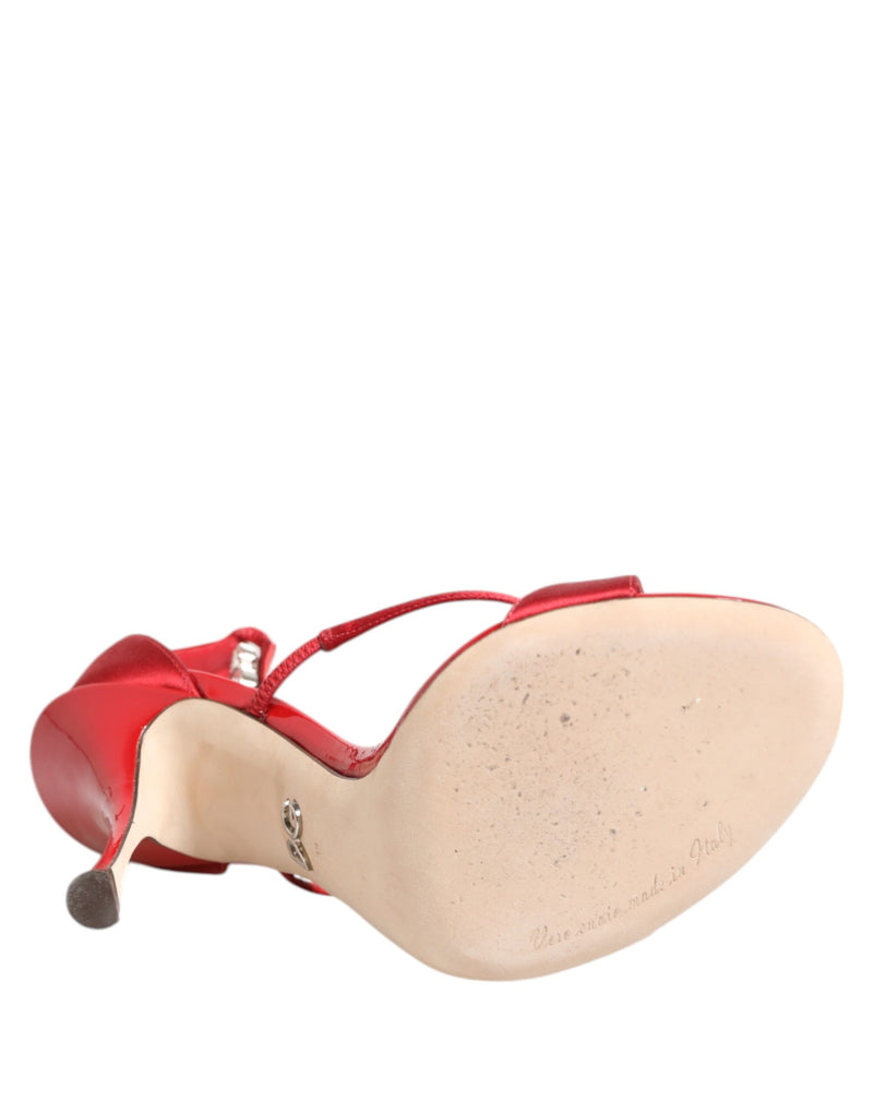 Dolce & Gabbana Red Satin Crystals Keira Sandals Heels