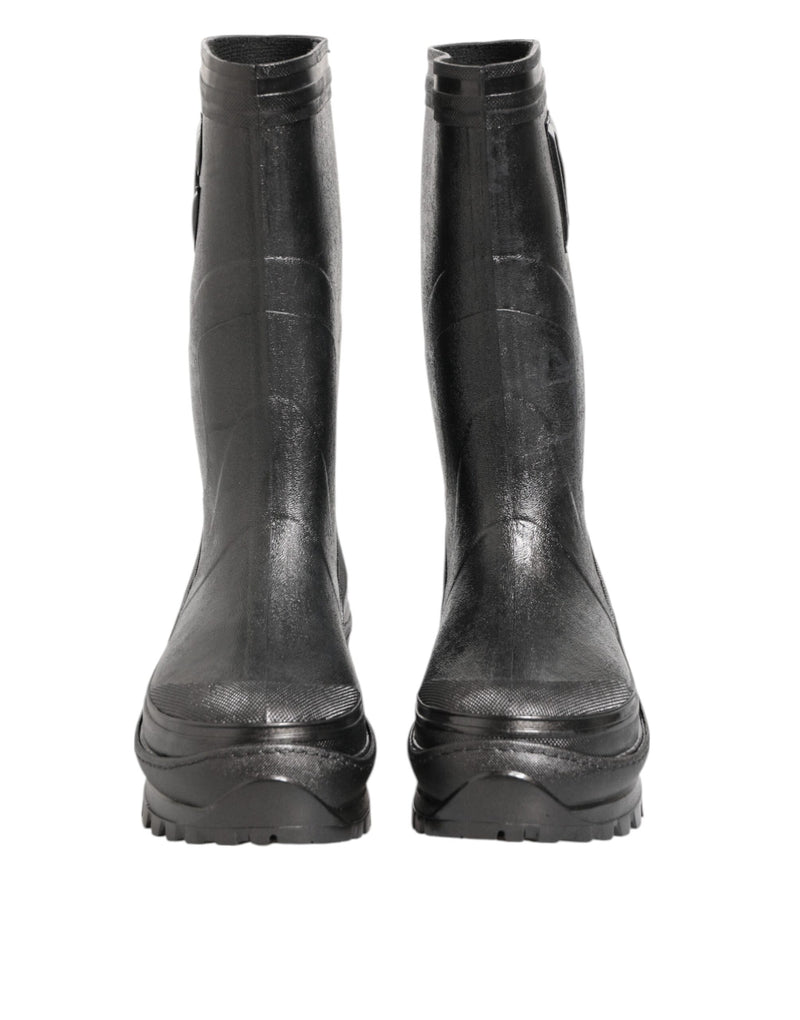 Dolce & Gabbana Metallic Black Pull On Rain Boots for Men