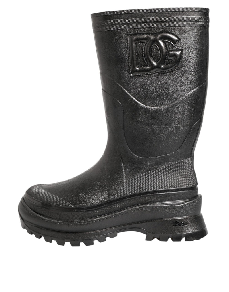 Dolce & Gabbana Metallic Black Pull On Rain Boots for Men
