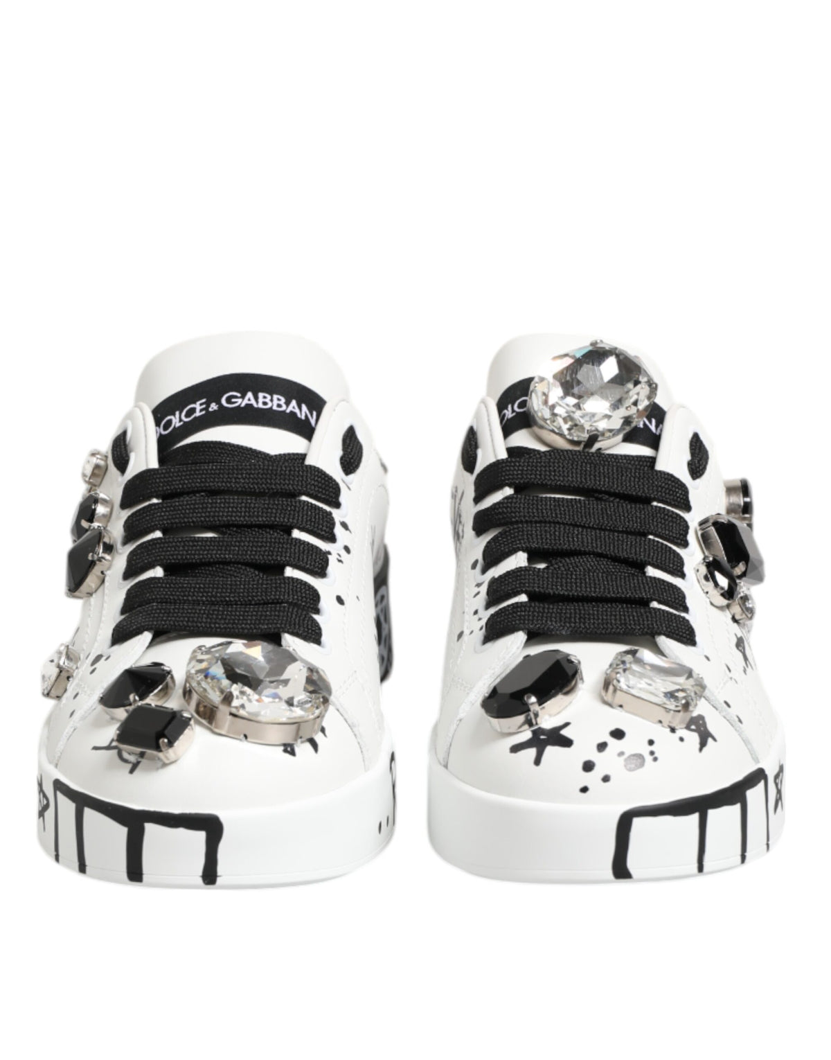 Dolce & Gabbana White Portofino Crystal Sneakers - Luxe et Élégance