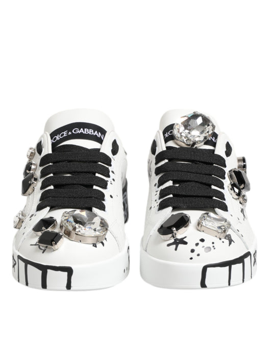 Dolce & Gabbana White Portofino Crystal Sneakers - Luxe et Élégance