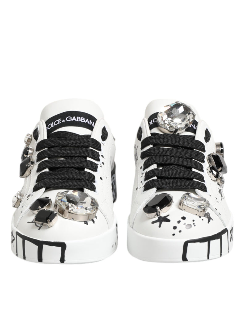 Dolce & Gabbana White Portofino Crystal Sneakers - Luxe et Élégance