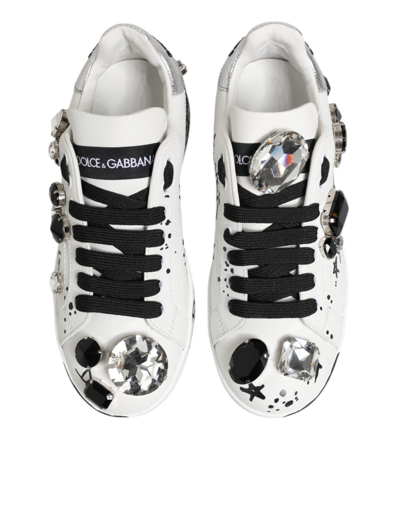 Dolce & Gabbana White Portofino Crystal Sneakers - Luxe et Élégance