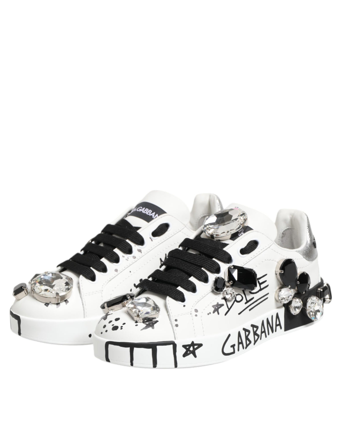 Dolce & Gabbana White Portofino Crystal Sneakers - Luxe et Élégance
