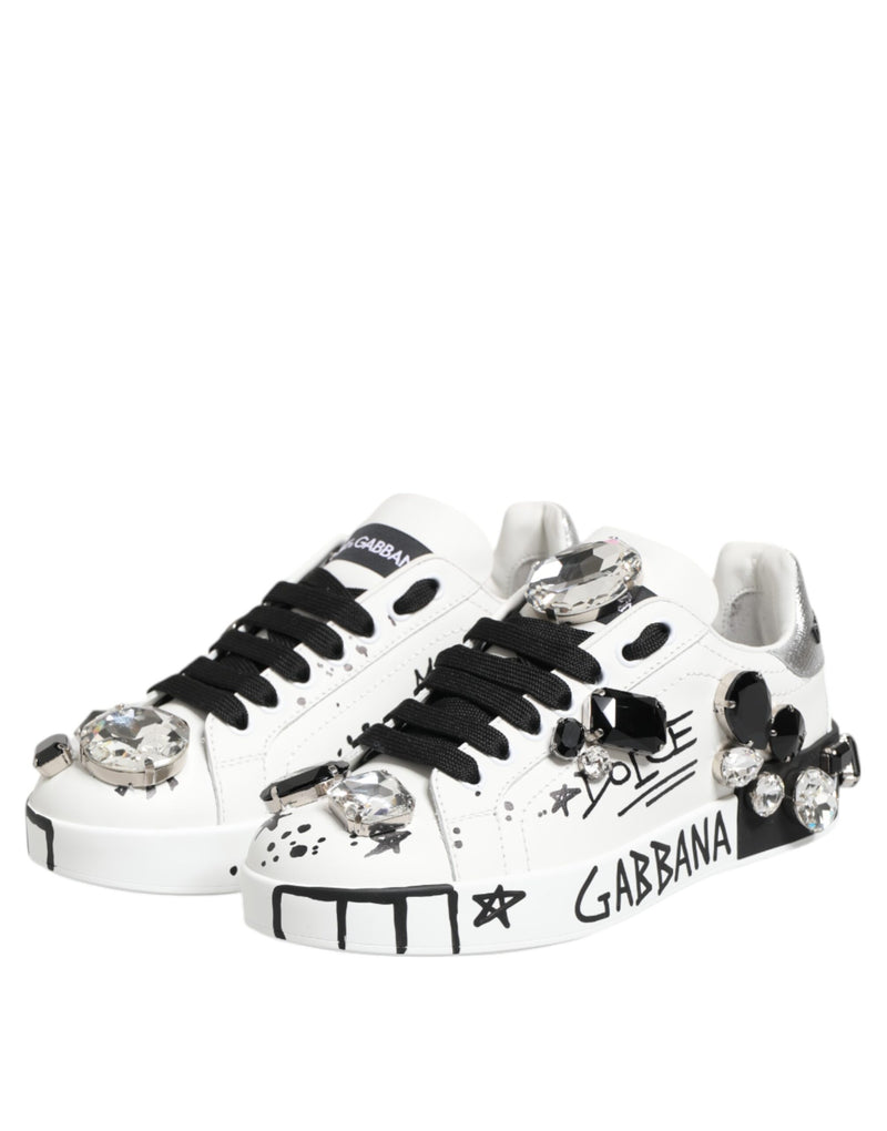 Dolce & Gabbana White Portofino Crystal Sneakers - Luxe et Élégance