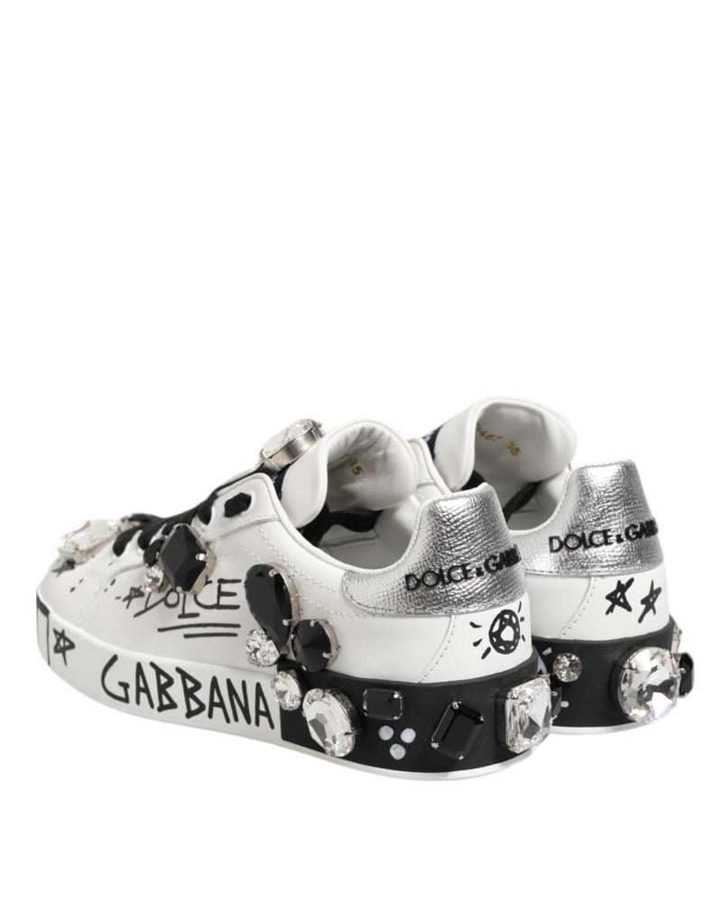 Dolce & Gabbana White Portofino Crystal Sneakers - Luxe et Élégance