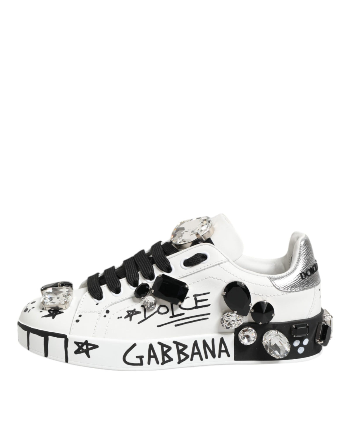 Dolce & Gabbana White Portofino Crystal Sneakers - Luxe et Élégance