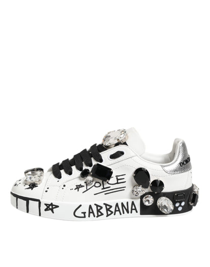 Dolce & Gabbana White Portofino Crystal Sneakers  Shoes