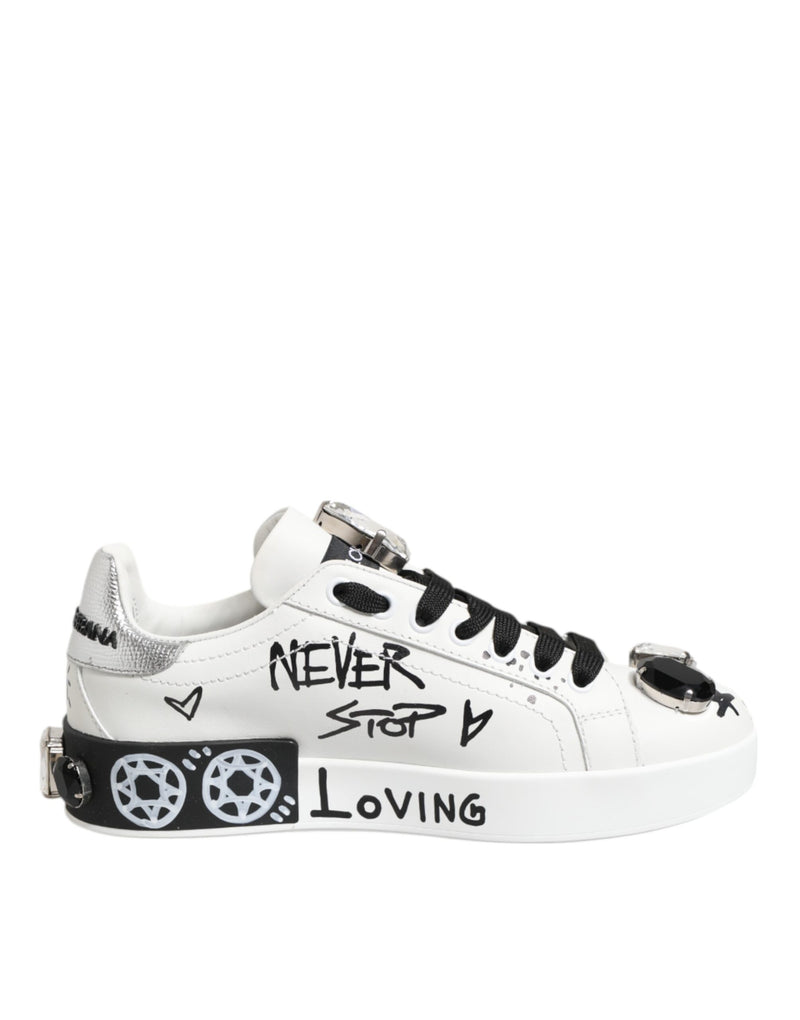 Dolce & Gabbana White Portofino Crystal Sneakers - Luxe et Élégance