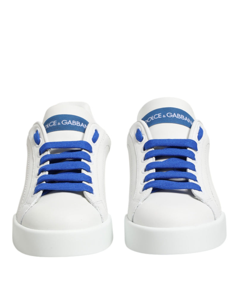 Dolce & Gabbana White Blue Leather Low Top Sneakers
