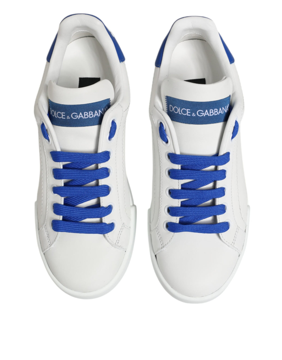 Dolce & Gabbana Sneakers Basses en Cuir Blanc et Bleu