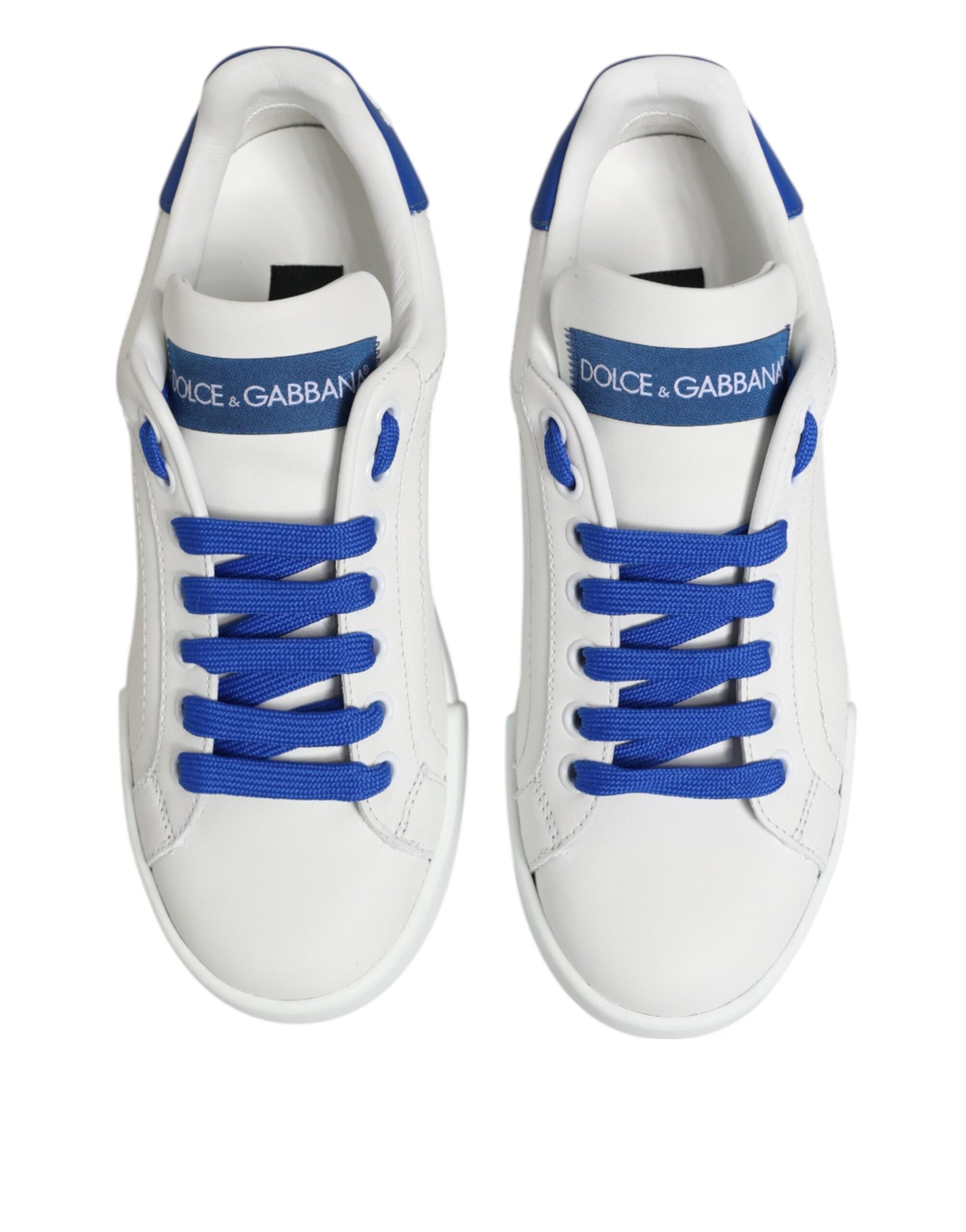 Dolce & Gabbana White Blue Leather Low Top Sneakers Shoes