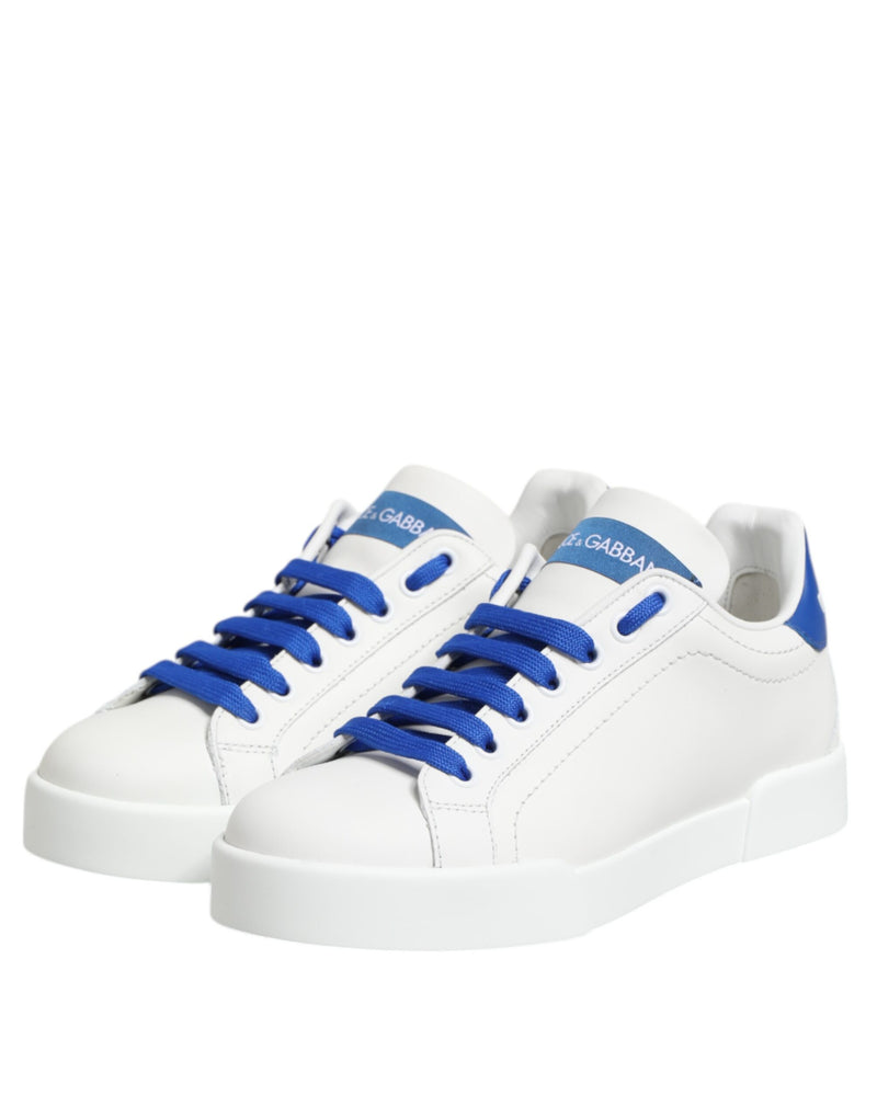 Dolce & Gabbana White Blue Leather Low Top Sneakers