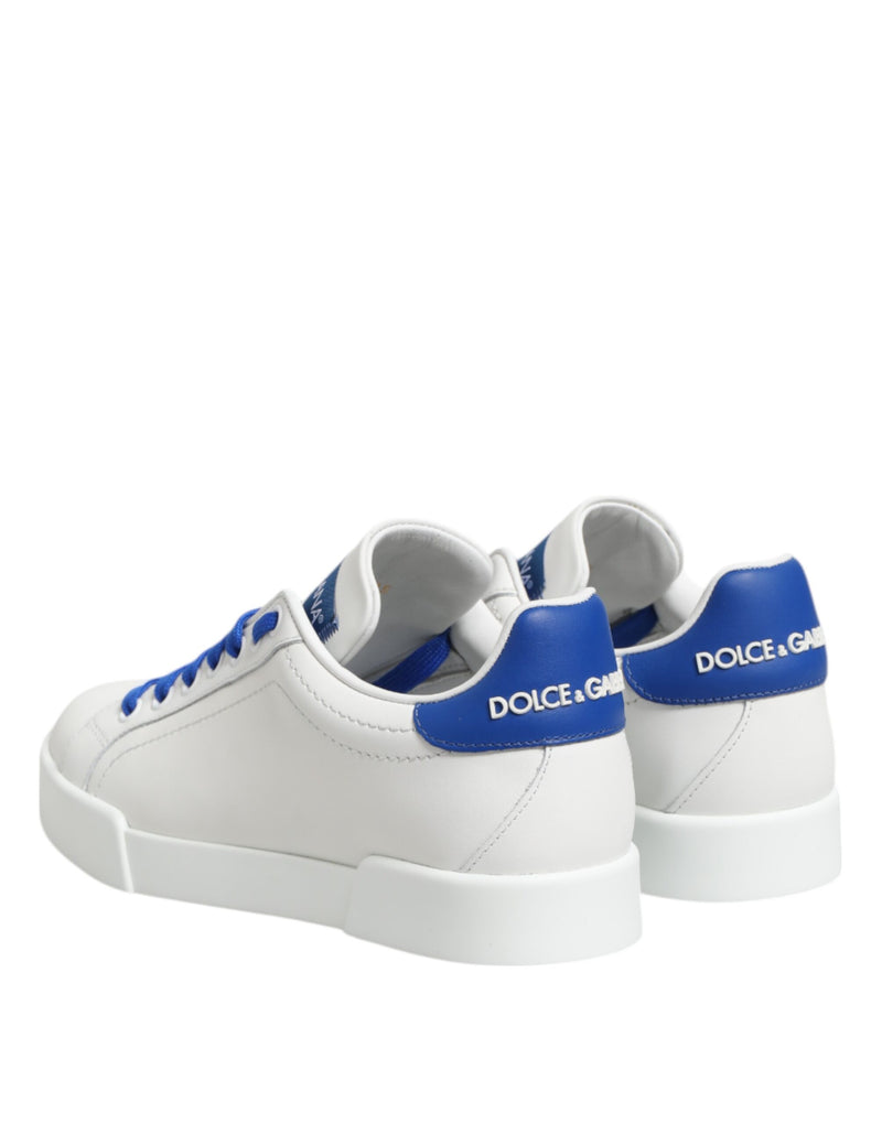 Dolce & Gabbana White Blue Leather Low Top Sneakers